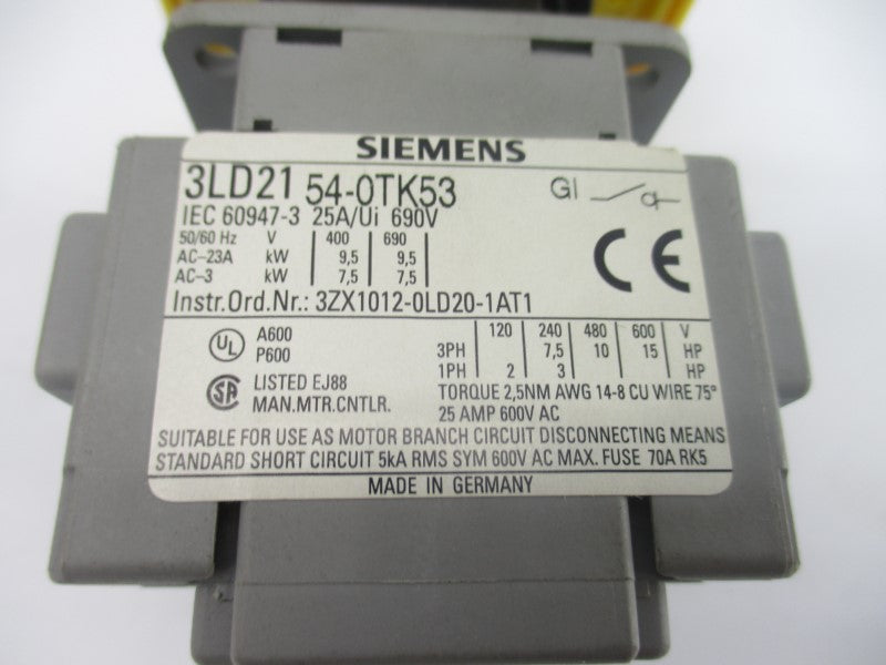 SIEMENS 3LD2154-0TK53 690V 25A NSNP