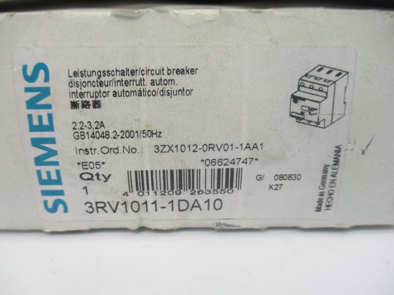 SIEMENS 3RV1011-1DA10 600V 2.2-3.2A NSMP