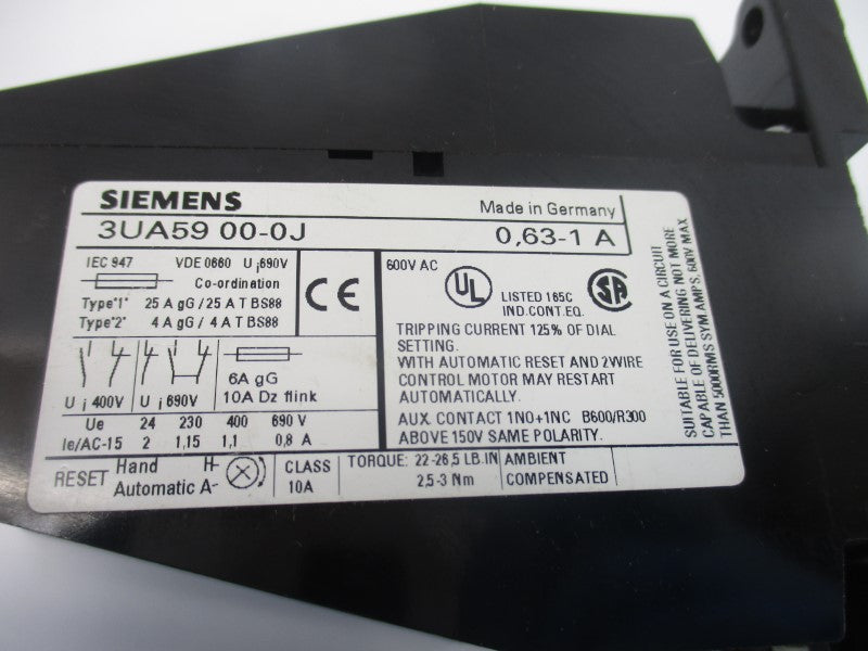 SIEMENS 3UA5900-0J 690V 0.63-1A NSNP
