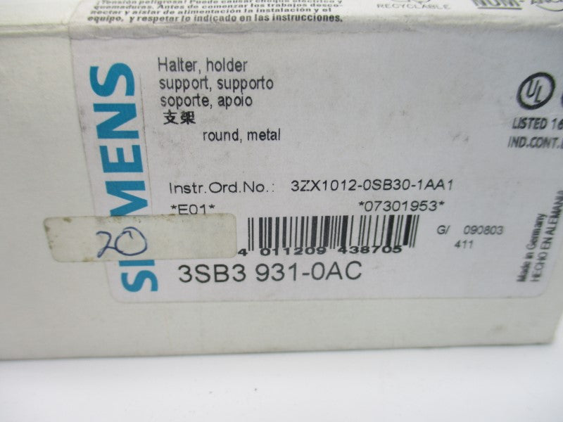 SIEMENS 3SB3931-0AC (PKG OF 20) NSMP