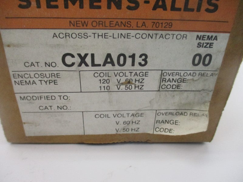 SIEMENS CXLA013 110/120V 9A NSMP