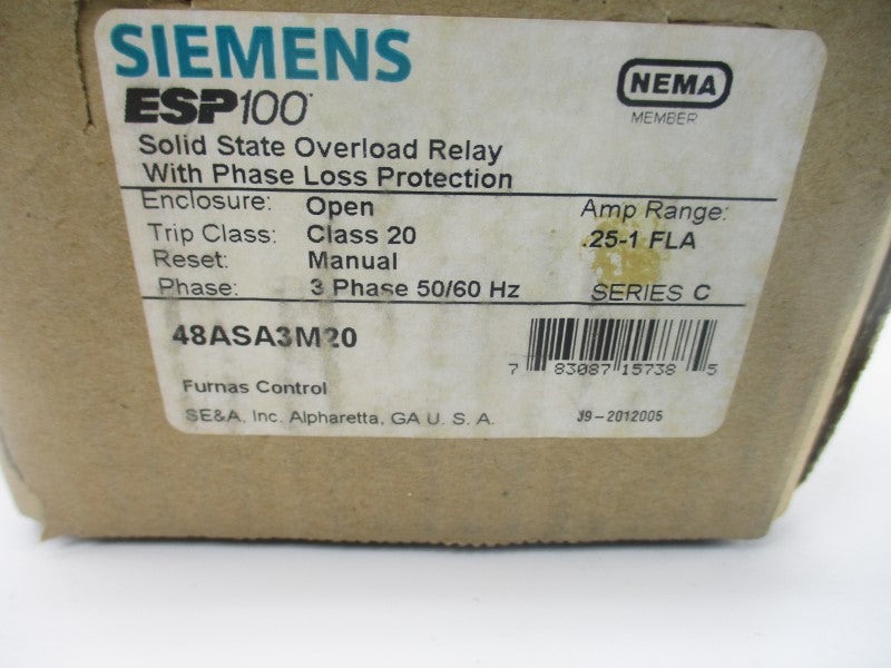 SIEMENS 48ASA3M20 SER. C 600VAC .25-1.0A NSMP