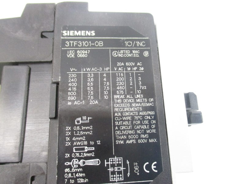 SIEMENS 3TF3101-0B 24VDC 20A NSNP