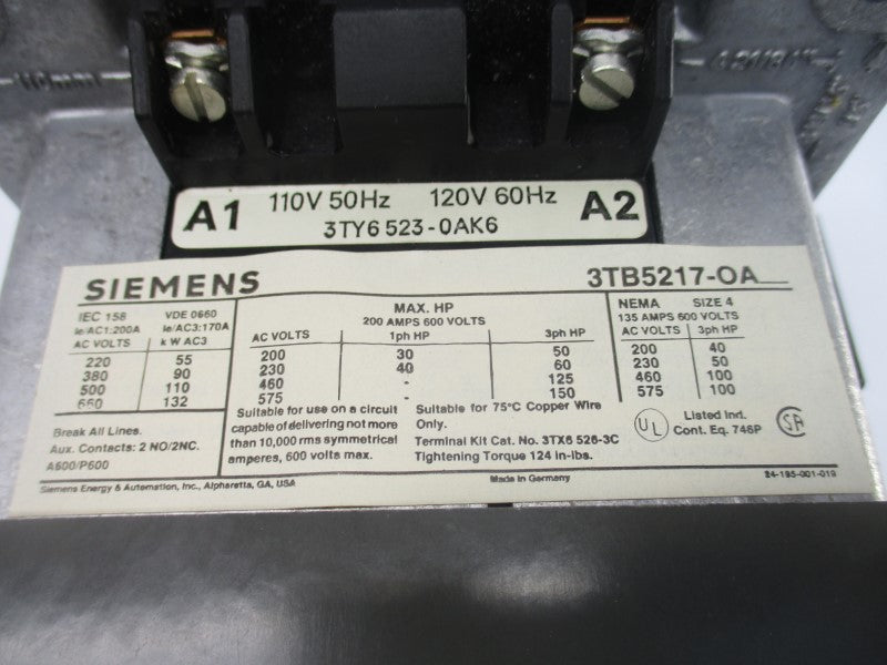 SIEMENS 3TB5217-0A 110/120V 200A NSNP