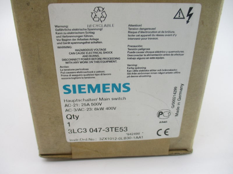 SIEMENS 3LC3047-3TE53 500V 25A NSFS