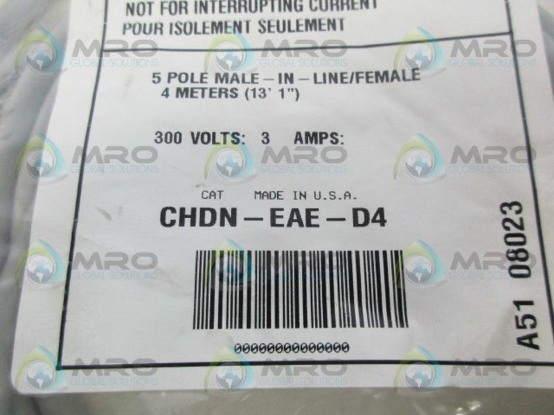COOPER CHDN-EAE-D4 5P MALE IN LINE CABLE *NEW IN FACTORY BAG*
