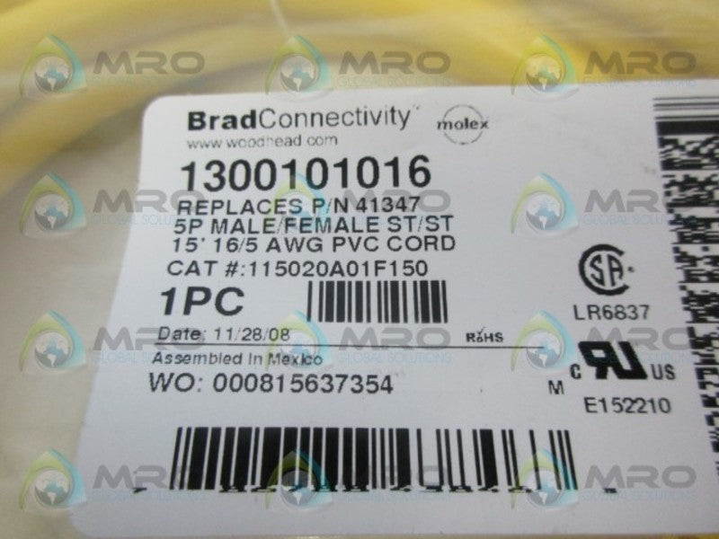 DANIEL WOODHEAD 1300101016 5P MALE/FEMALE CORD *NEW IN FACTORY BAG*