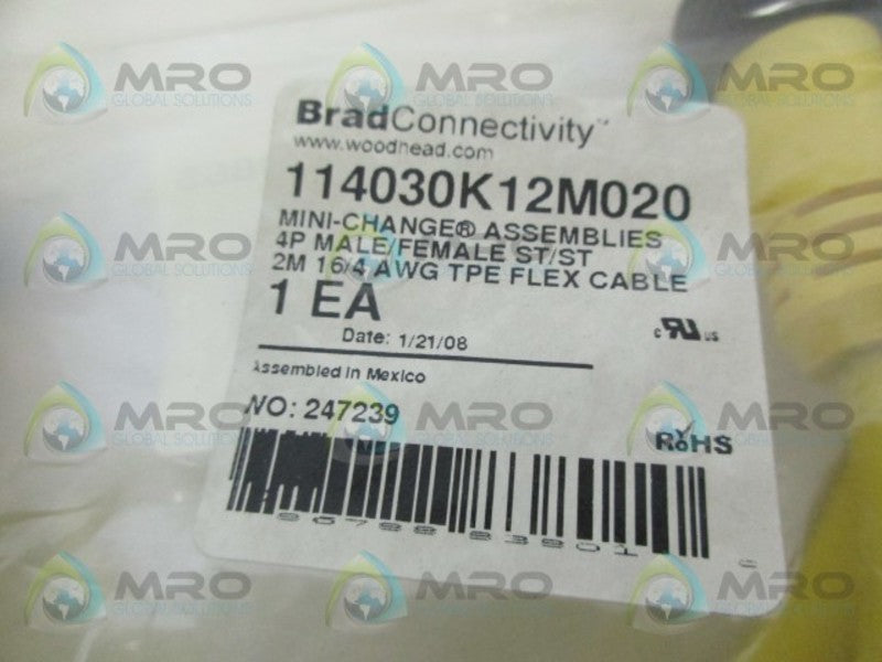 DANIEL WOODHEAD 114030K12M020 4P MALE/FEMALE FLEX CABLE *NEW IN FACTORY BAG*