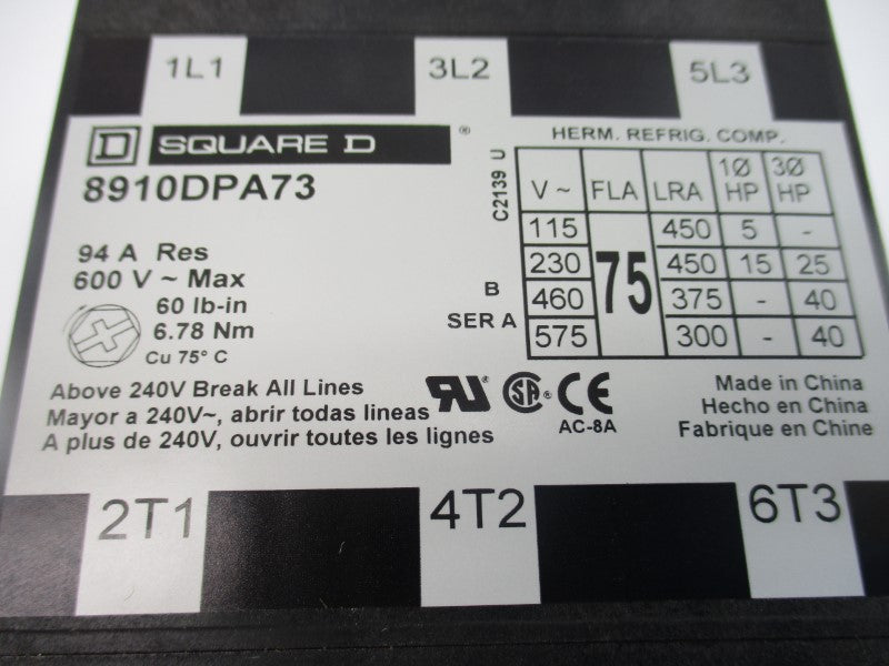 SQUARE D 8910DPA73V09 SER. A 208-240/220V 94A NSNP