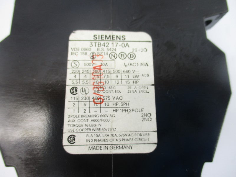 SIEMENS 3TB4217-0A 110V 30A NSNP