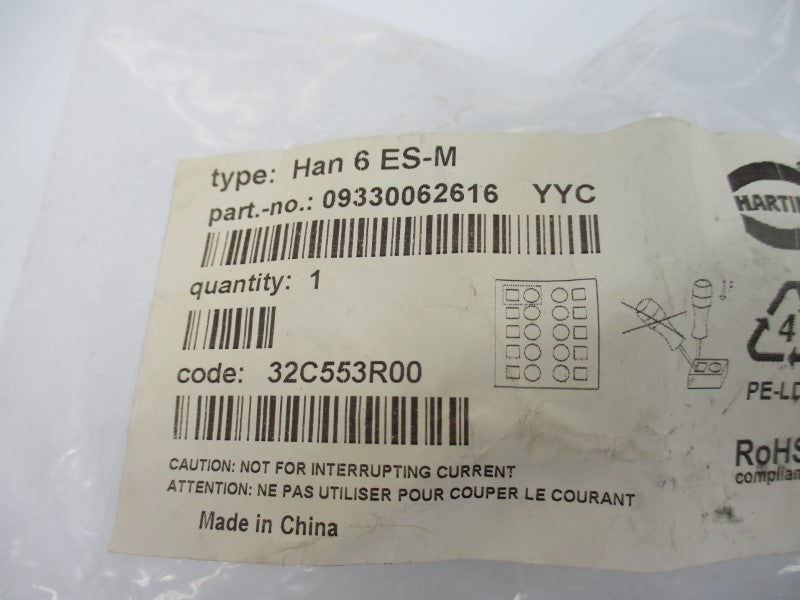 HARTING 09330062616 HAN6ES-M 500V 15A NSMP