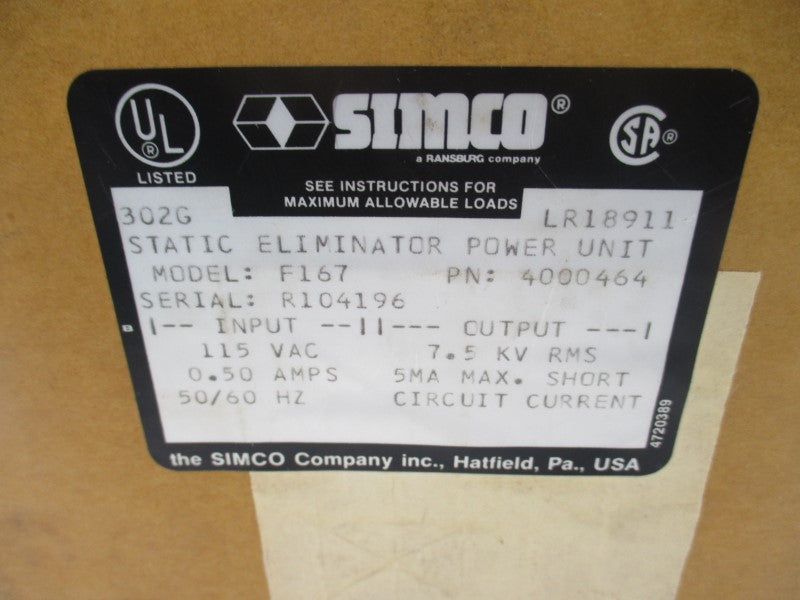 SIMCO 4000464 F167 115VAC 0.50A NSMP
