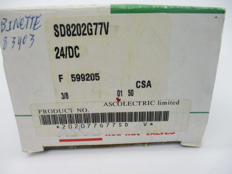 ASCO SD8202G77V 24VDC 15PSI 3/8" NSMP