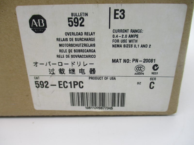 ALLEN BRADLEY 592-EC1PC SER. C 600VAC 0.4-2.0A (BR/WH) NSMP