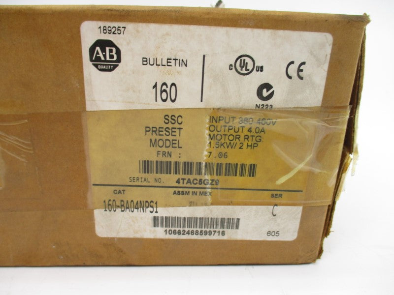 ALLEN BRADLEY 160-BA04NPS1 SER. C F/W 7.06 380-460V 4.6A (BR/WH) NSMP
