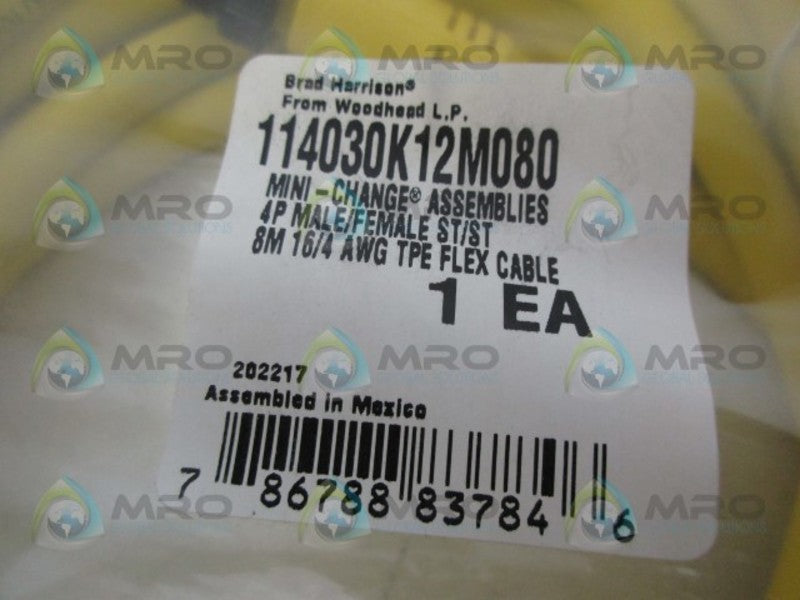 DANIEL WOODHEAD 114030K12M080 4P MALE/FEMALE FLEX CABLE *NEW IN FACTORY BAG*