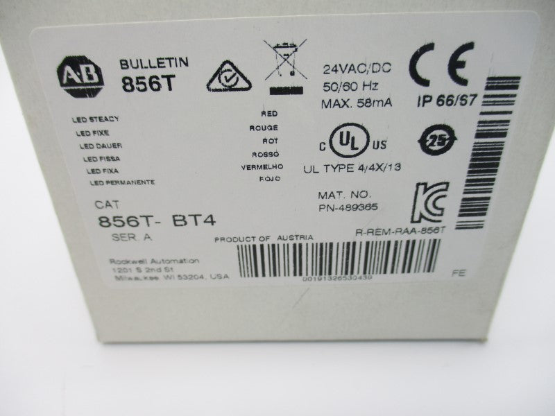 ALLEN BRADLEY 856T-BT4 SER. A 24VAC/DC (WH) NSMP