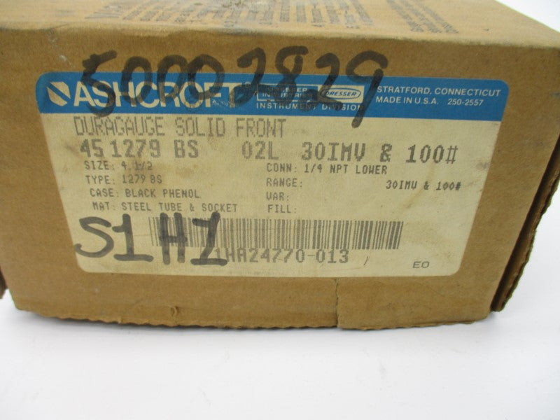 ASHCROFT 451279BS02L30IMV&100# -30-100PSI 4-1/2" (AS PICTURED) NSMP