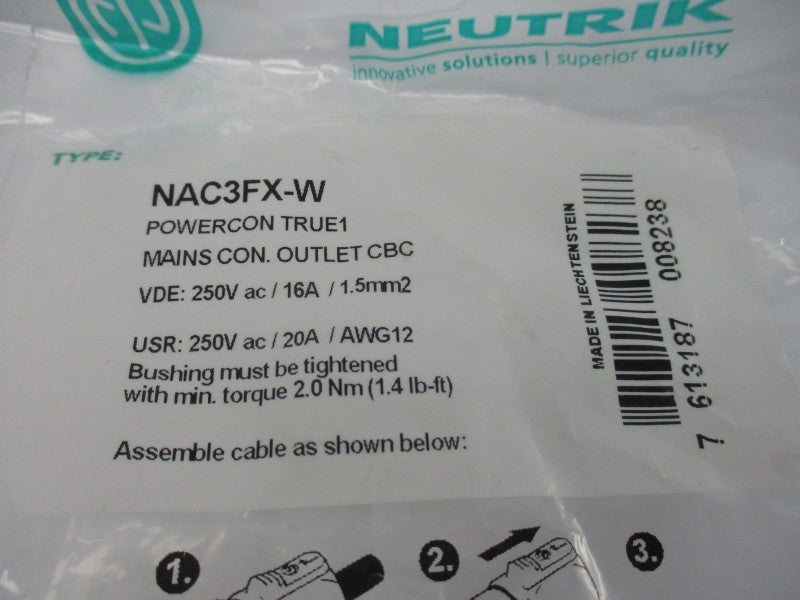 NEUTRIK NAC3FX-W 250VAC 20A NSMP