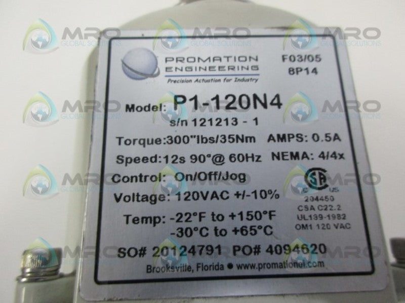 PROMATION P1-120N4 ACTUATED VALVE *NEW NO BOX*