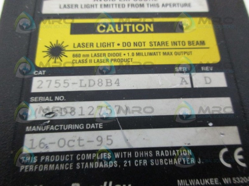 ALLEN BRADLEY 2755-LD8B4 SER A LASER BAR CODE SCANNER *USED*