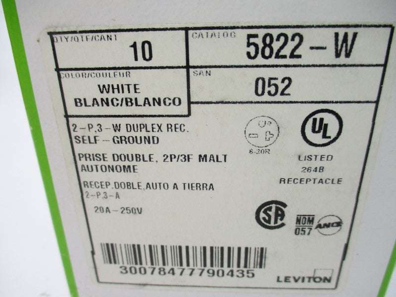 LEVITON 5822-W 250V 20A (PKG OF 10) NSMP