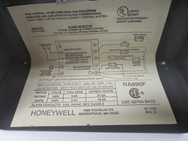 HONEYWELL RA890F 120-240V 31.2A UNMP