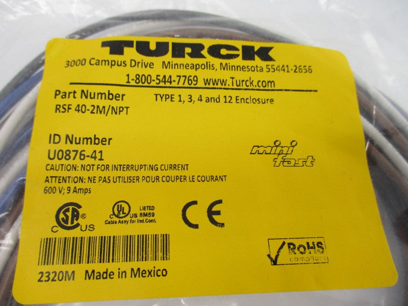 TURCK RSF40-2M/NPT U0876-41 600V 9A NSMP