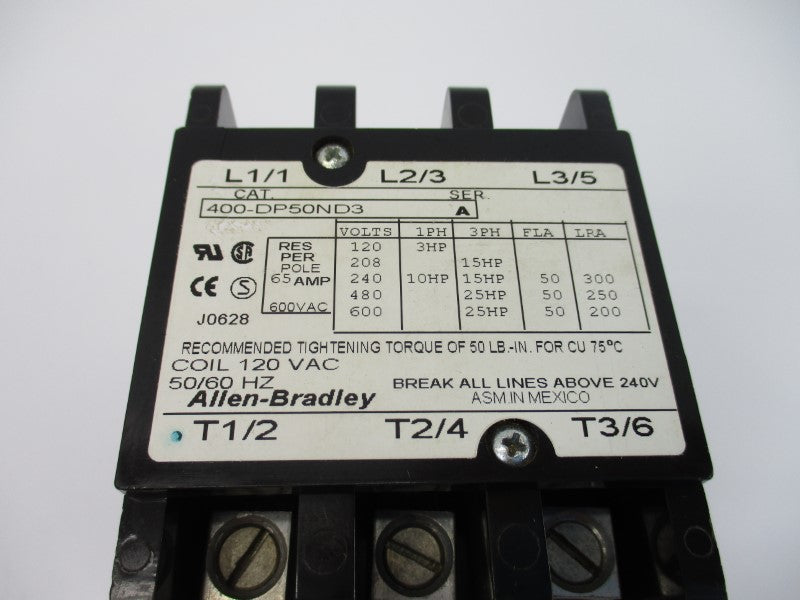 ALLEN BRADLEY 400-DP50ND3 SER. A 120VAC 65A NSNP