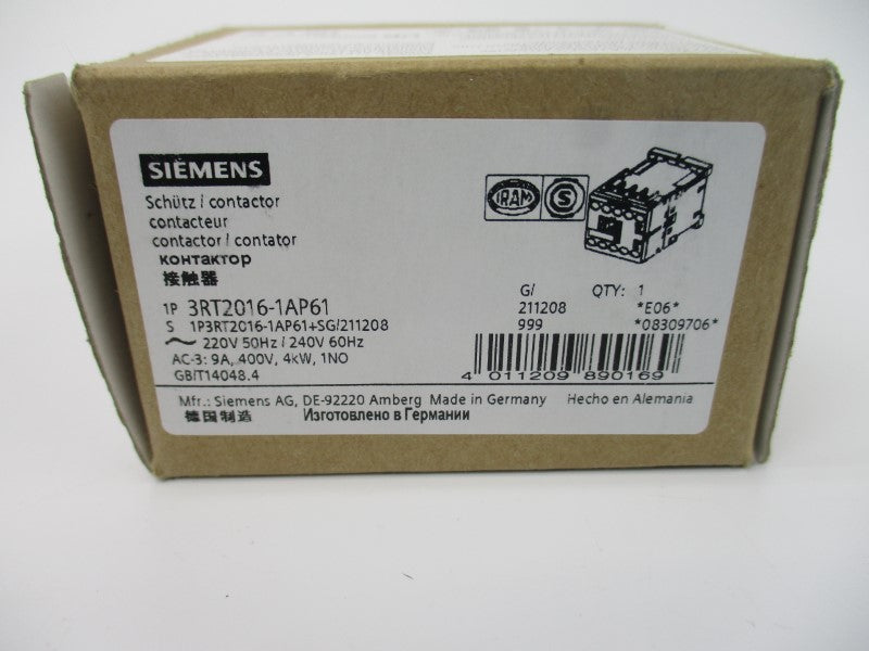 SIEMENS 3RT2016-1AP61 220/240V 20A NSMP
