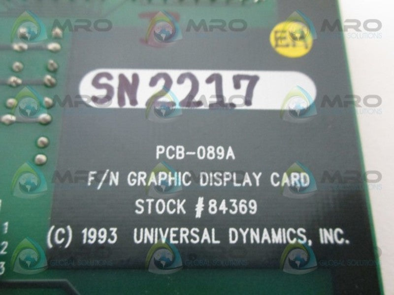 UNVERSAL DYNAMICS PCB-089A GRAPHIC DISPLAY CARD (AS PICTURED) *USED*
