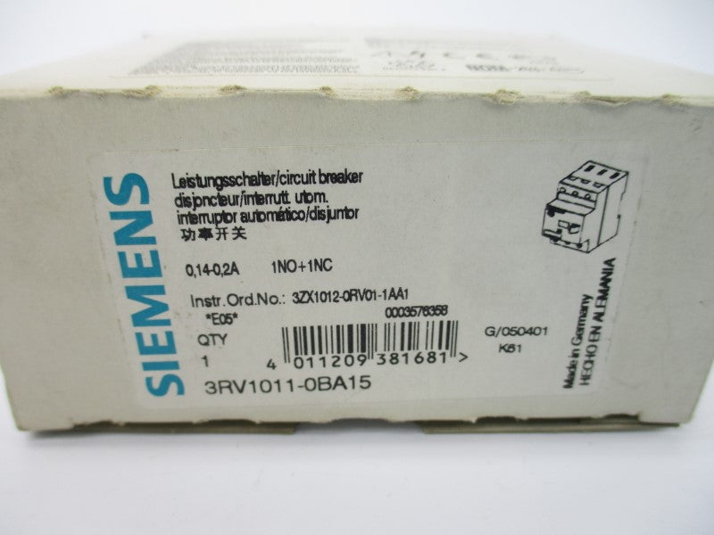 SIEMENS 3RV1011-0BA15 600V 0.2-0.14A NSMP