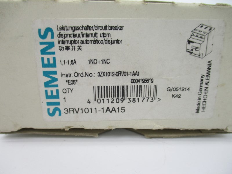 SIEMENS 3RV1011-1AA15 600V 1.1-1.6A NSMP