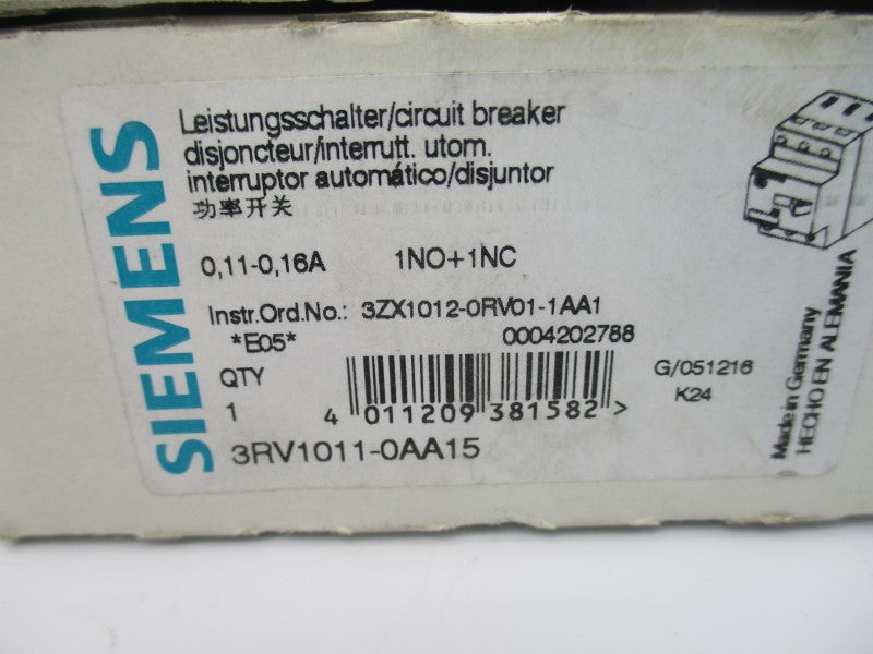 SIEMENS 3RV1011-0AA15 600V 0.11-0.16A NSMP