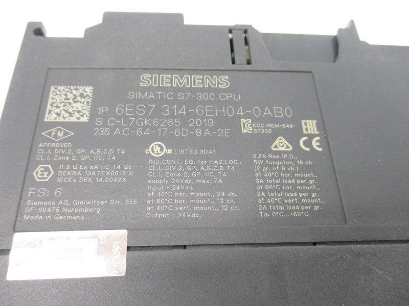 SIEMENS 6ES7314-6EH04-0AB0 24VDC NSNP