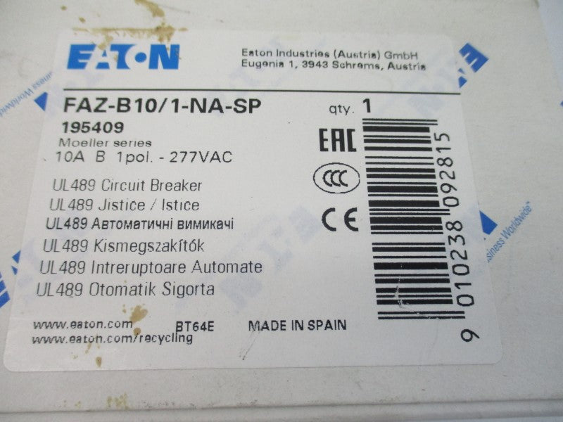 EATON FAZ-B10/1-NA-SP 277VAC 10A NSMP