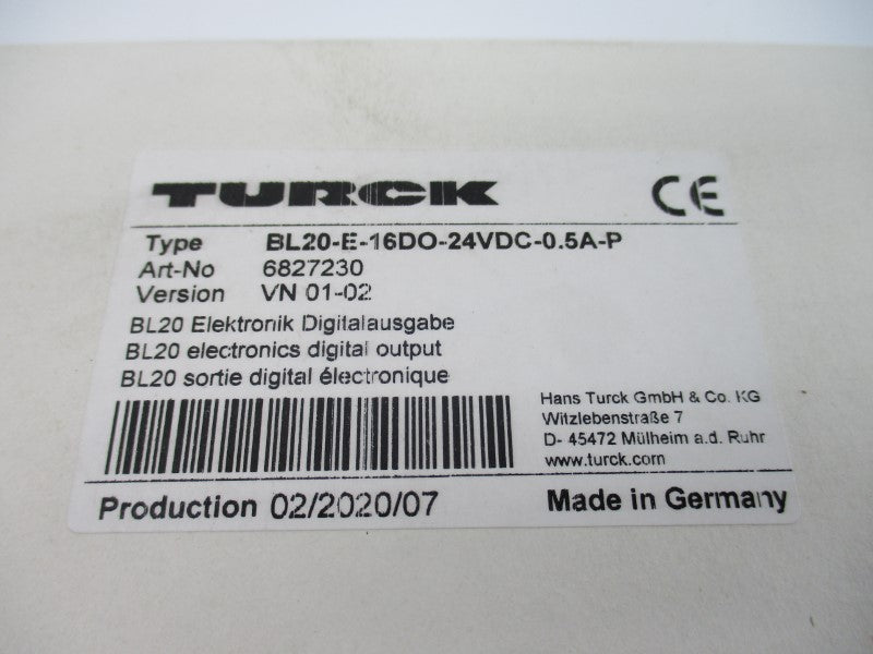 TURCK BL20-E-16DO-24VDC-0.5A-P 6827230 24VDC 0.5A NSMP