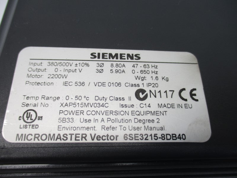 SIEMENS 6SE3215-8DB40 380/500V 8.80A NSNP