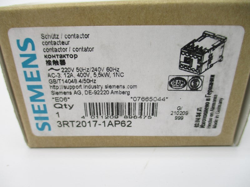 SIEMENS 3RT2017-1AP62 220/240V 20A NSMP