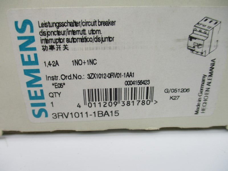 SIEMENS 3RV1011-1BA15 600V 1.4-2A NSMP