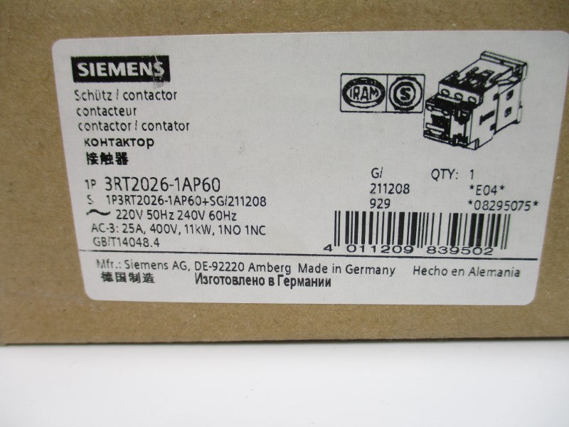 SIEMENS 3RT2026-1AP60 220/240V 35A NSMP