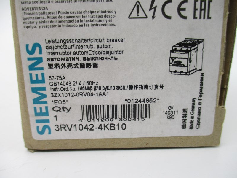 SIEMENS 3RV1042-4KB10 600V 57-75A NSMP