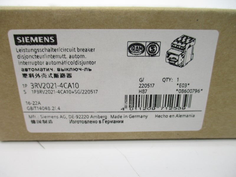SIEMENS 3RV2021-4CA10 690V 16-22A NSMP