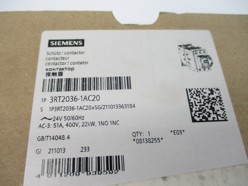 SIEMENS 3RT2036-1AC20 24V 50A NSMP