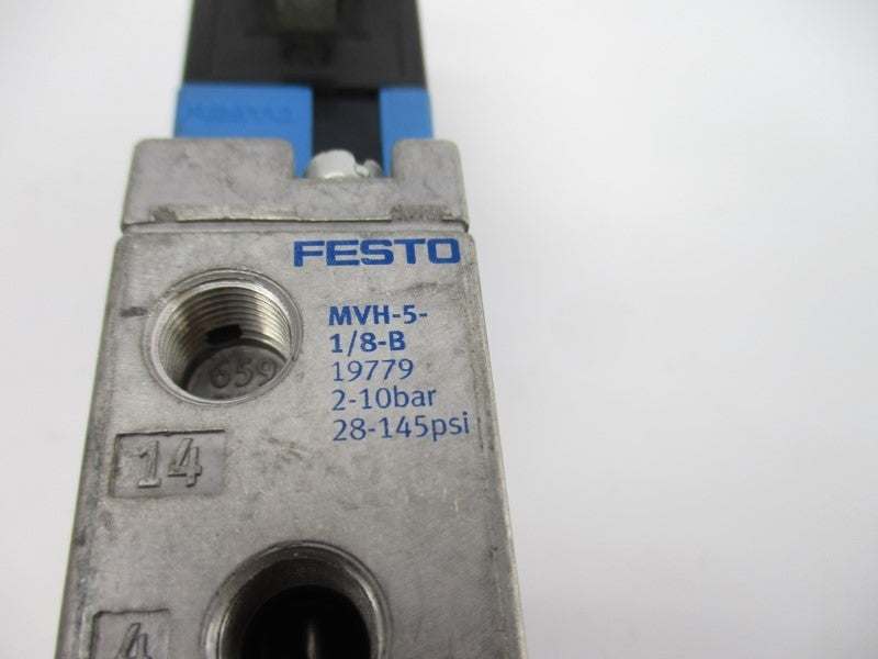 FESTO MVH-5-1/8-B 19779 20.4-26.4VDC 28-145PSI UNMP
