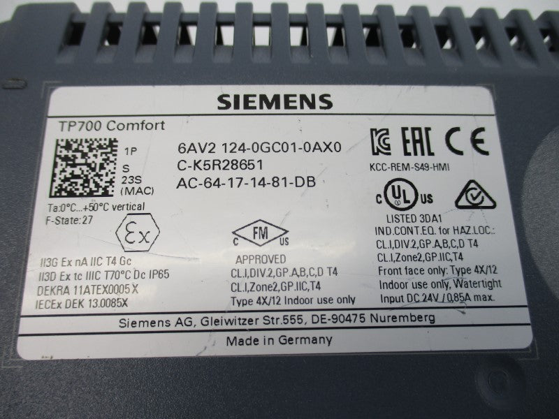 SIEMENS 6AV2124-0GC01-0AX0 24VDC 0.85A UNMP