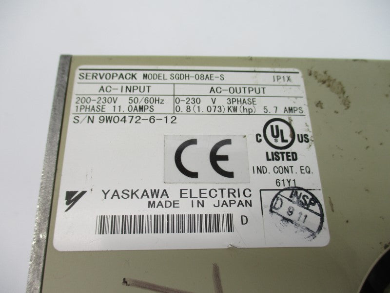 YASKAWA ELECTRIC SGDH-08AE-S 200-230V 11.0A UNMP