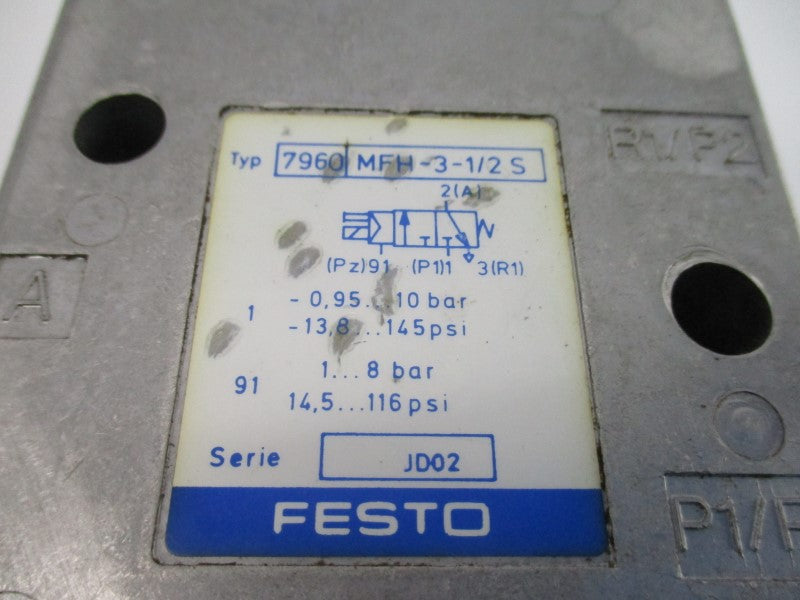 FESTO MFH-3-1/2S 7960 -13.8-145PSI UNMP