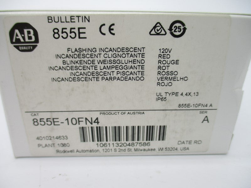 ALLEN BRADLEY 855E-10FN4 SER. A 120VAC (WH) NSMP