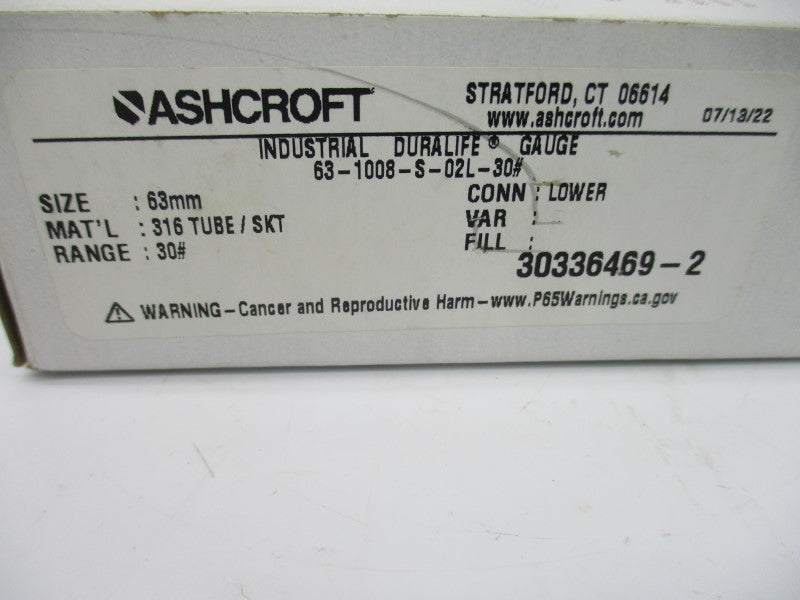 ASHCROFT 63-1008-S-02L-30# 0-30PSI NSMP